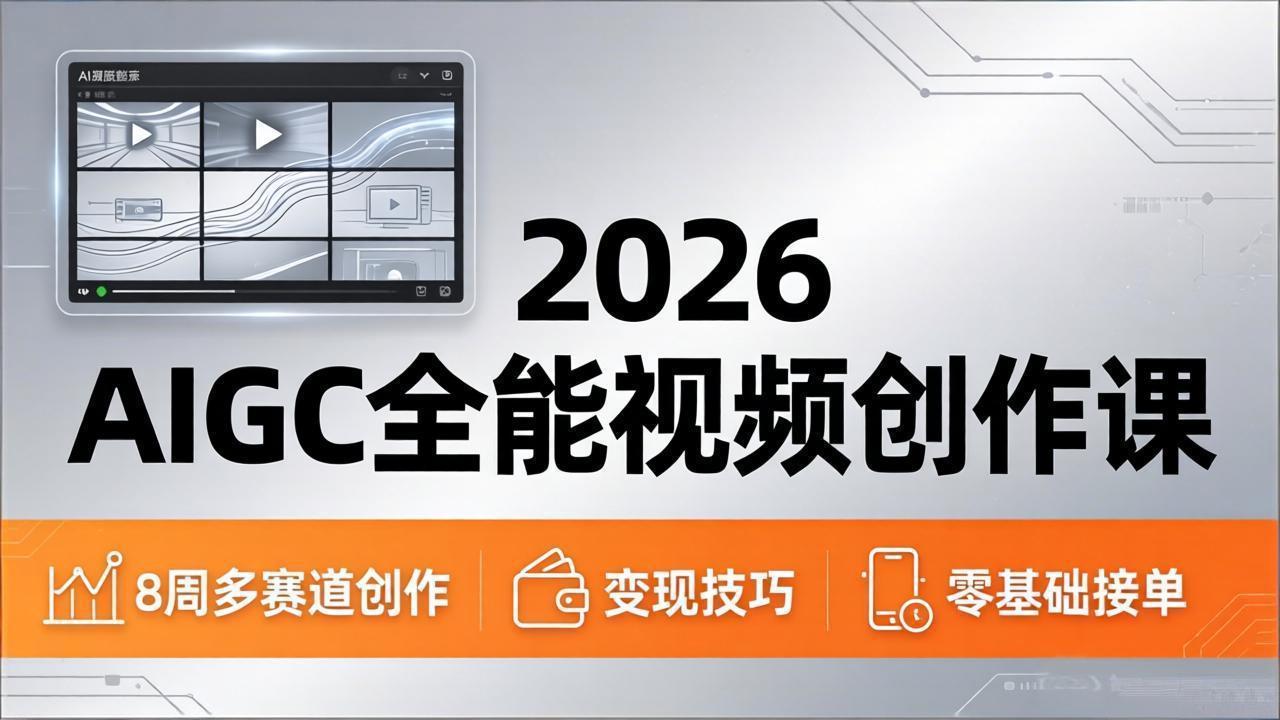 2026AIGC全能视频创作课，8周吃透多赛道创作+变现，零基础也能高效出片接单-网赚项目平台