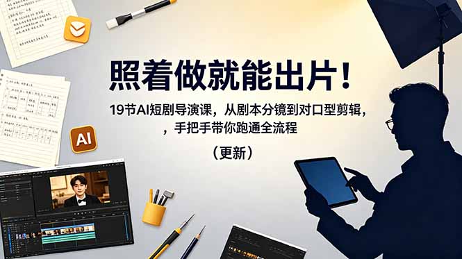照着做就能出片！19节AI短剧导演课，从剧本分镜到对口型剪辑，手把手带你跑通全流程(更新-网赚项目平台
