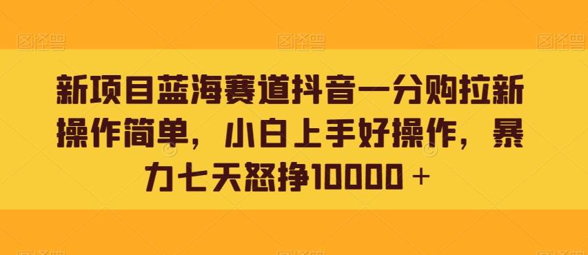 新项目蓝海赛道抖音一分购拉新操作简单，小白上手好操作，暴力七天怒挣10000＋-网赚项目平台