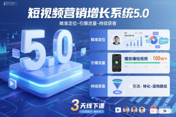 短视频营销增长系统5.0,精准定位-引爆流量-持续获客,3天线下课(音频+图片)-网赚项目平台