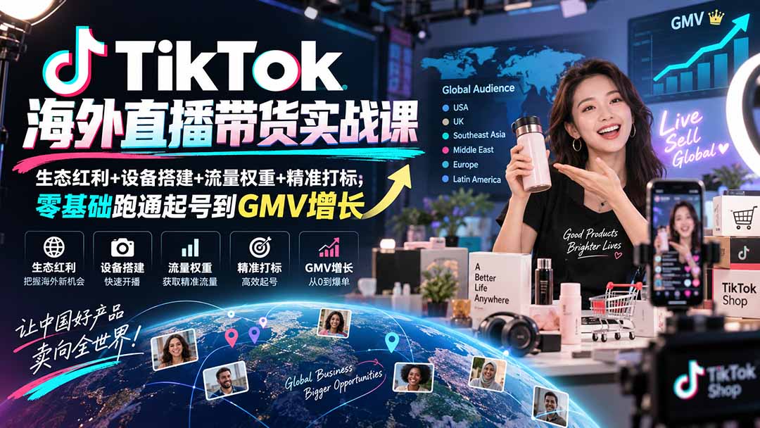 TikTok海外直播带货实战课|生态红利+设备搭建+流量权重+精准打标,零基础跑通起号到GMV增长-网赚项目平台