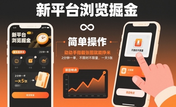 新平台浏览掘金,动动手指截张图就能挣米,2分钟一单,不限时不限量,一天5张【揭秘】-网赚项目平台