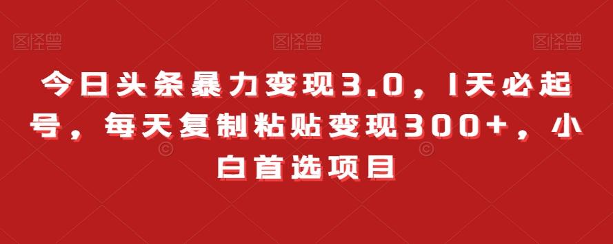 今日头条暴力变现3.0，1天必起号，每天复制粘贴变现300+，小白首选项目-网赚项目平台