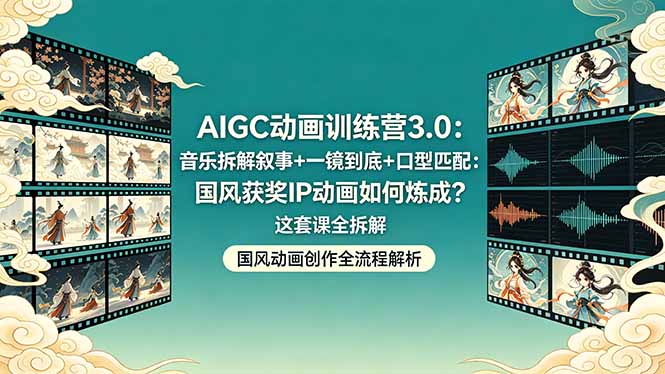 AIGC动画训练营3.0：音乐拆解叙事+一镜到底+口型匹配：国风获奖IP动画如何炼成？这套课全拆解-网赚项目平台