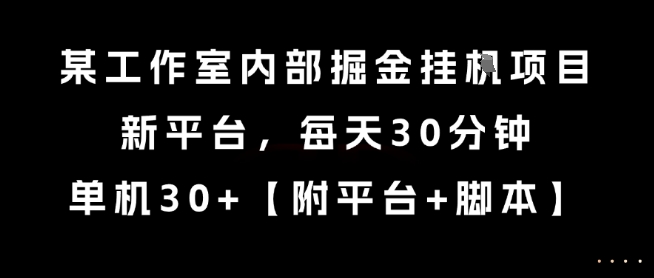 某工作室内部掘金挂G项目，新平台，每天30分钟，单机30+【揭秘】-网赚项目平台
