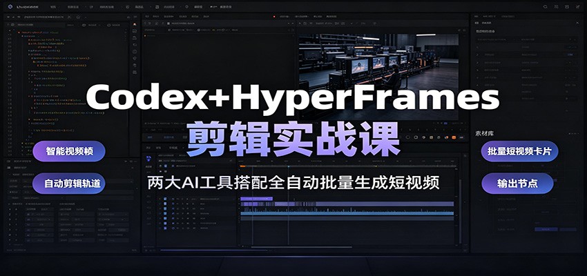 Codex+HyperFrames剪辑实战课：两大AI工具搭配全自动批量生成短视频-网赚项目平台