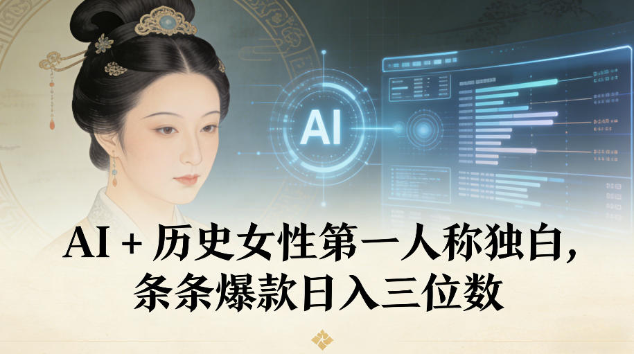 AI+历史女性第一人称独白，条条爆款日入三位数-网赚项目平台
