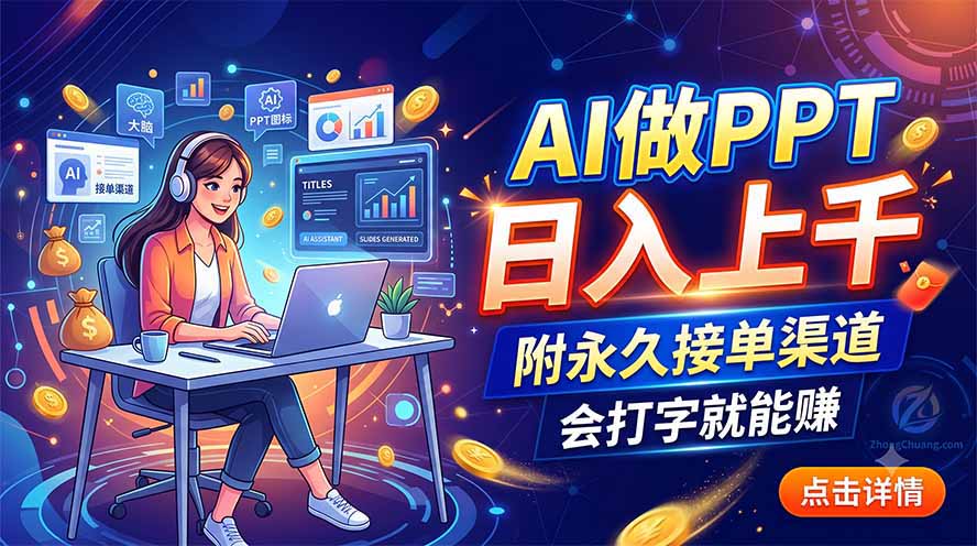 AI做PPT日入上千，附永久接单渠道，会打字就能赚-网赚项目平台
