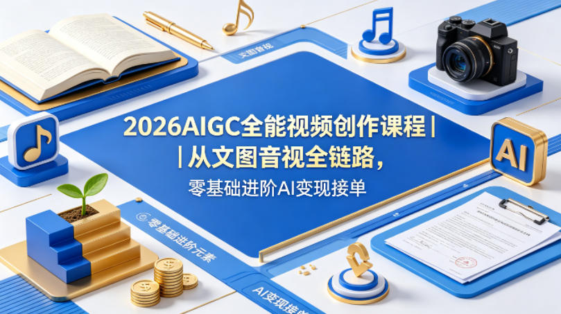 2026AIGC全能视频创作课程｜从文图音视全链路，零基础进阶AI变现接单-网赚项目平台