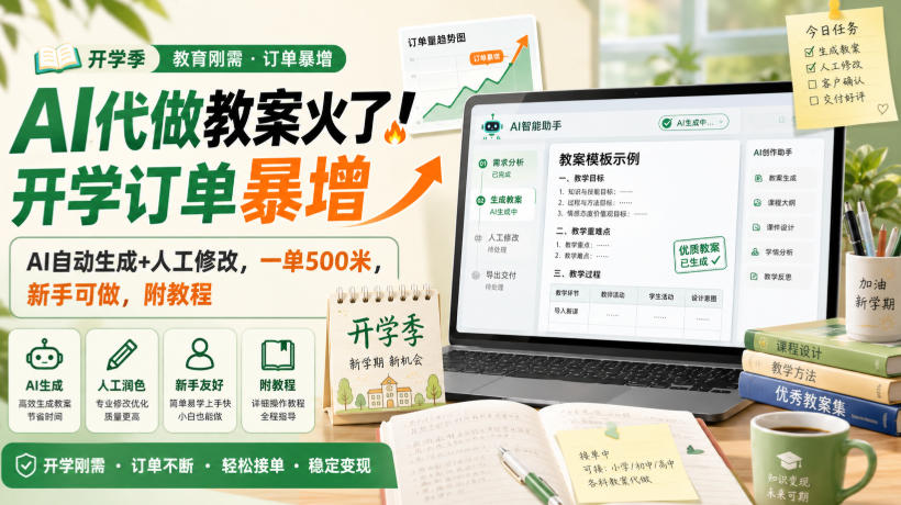 AI代做教案火了！开学订单暴增，AI自动生成+人工修改，一单500米，新手可做，附教程【揭秘】-网赚项目平台