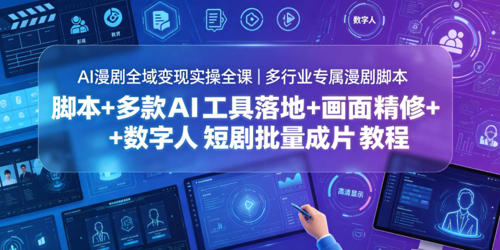 AI漫剧全域变现实操全课｜多行业专属漫剧脚本+多款AI工具落地+画面精修+数字人短剧批量成片全教程-网赚项目平台