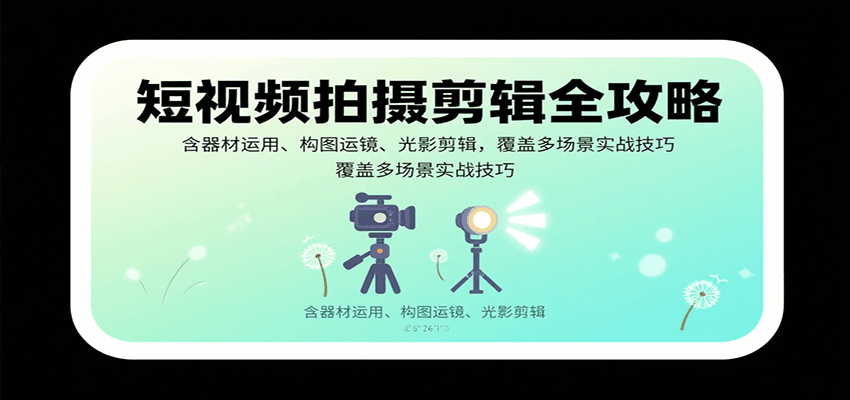 短视频拍摄剪辑全攻略：含器材运用、构图运镜、光影剪辑，覆盖多场景实战技巧-网赚项目平台