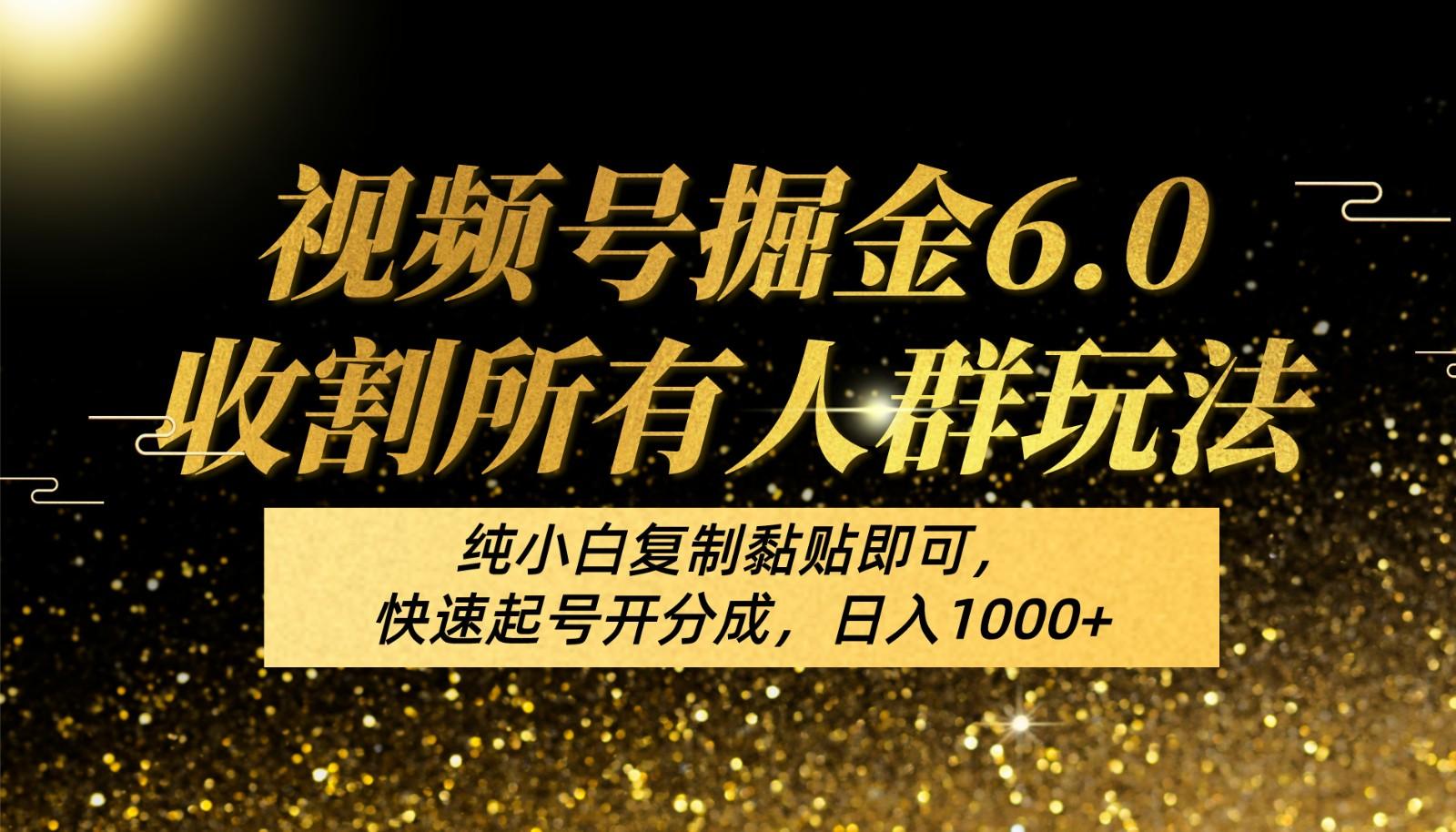 视频号掘金6.0收割所有人群玩法！纯小白复制黏贴即可，快速起号开分成，日入1000+-网赚项目平台