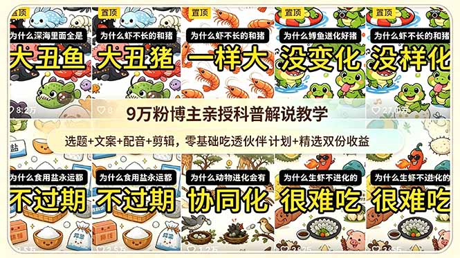 9w粉博主亲授科普解说教学：选题+文案+配音+剪辑，零基础吃透伙伴计划+精选双份收益-网赚项目平台