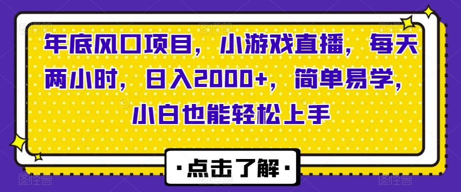 年底风口项目，小游戏直播，每天两小时，日入2000+，简单易学，小白也能轻松上手-网赚项目平台