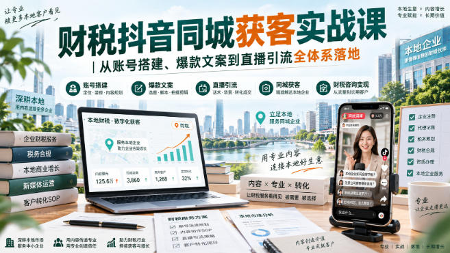 财税抖音同城获客实战课｜从账号搭建、爆款文案到直播引流全体系落地-网赚项目平台