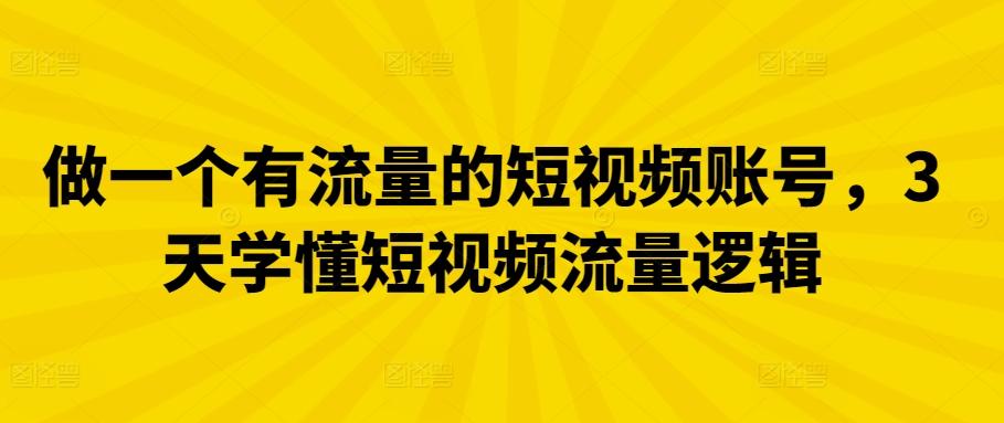 做一个有流量的短视频账号，3天学懂短视频流量逻辑-网赚项目平台