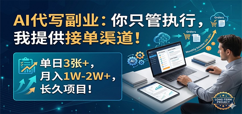 AI代写副业：你只管执行，我提供接单渠道！单日3张+，月入1W-2W+，长久项目-网赚项目平台