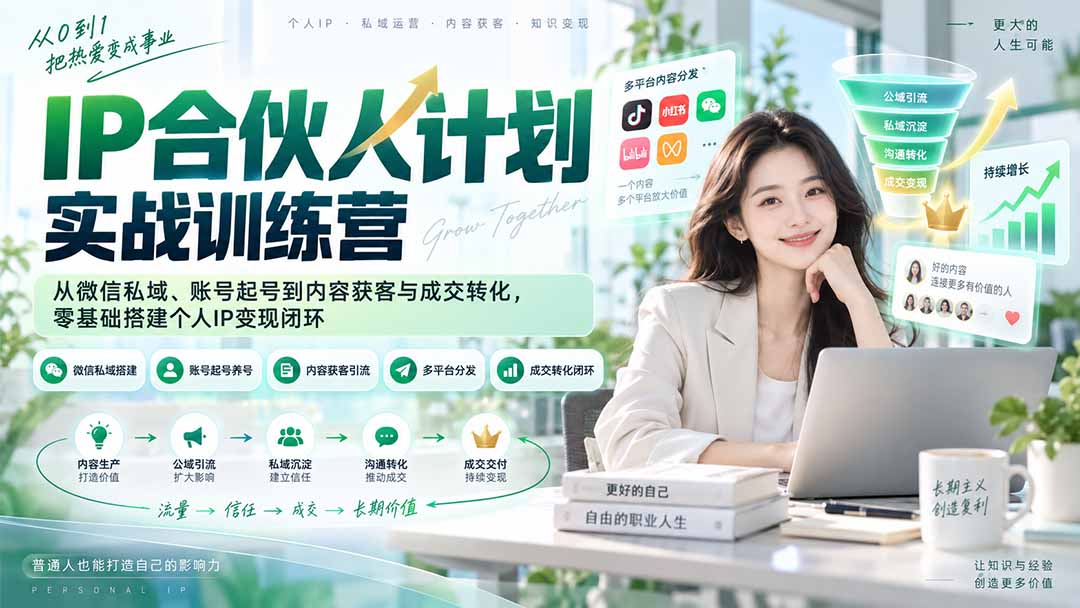 IP合伙人计划实战训练营-更新：从微信私域、账号起号到内容获客与成交转化，零基础搭建个人IP变现闭环-网赚项目平台