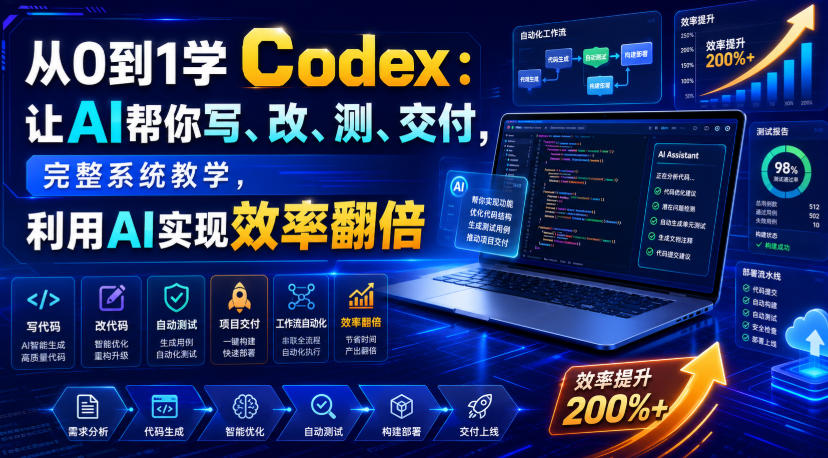 从0到1学Codex：让AI帮你写、改、测、交付，完整系统教学，利用AI实现效率翻倍(更新0918)-网赚项目平台