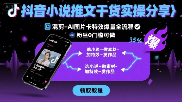 抖音小说推文干货实操分享，混剪+AI图片卡特效爆量全流程，0粉丝0门槛可做-网赚项目平台