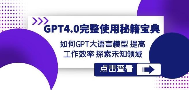 GPT4.0完整使用-秘籍宝典：如何GPT大语言模型提高工作效率探索未知领域-网赚项目平台