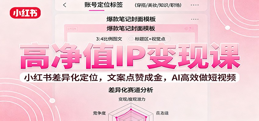 高净值IP变现课：小红书差异化定位，文案点赞成金， AI高效做短视频-网赚项目平台
