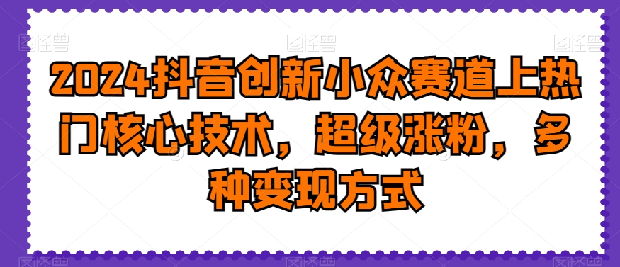 2024抖音创新小众赛道上热门核心技术，超级涨粉，多种变现方式【揭秘】-网赚项目平台