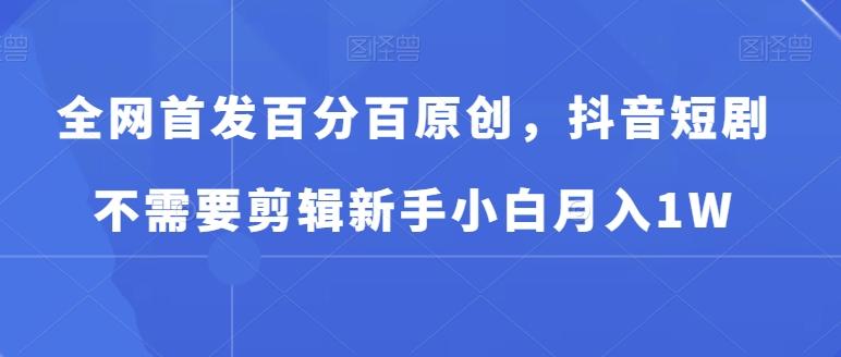 全网首发百分百原创，抖音短剧不需要剪辑新手小白月入1W-网赚项目平台