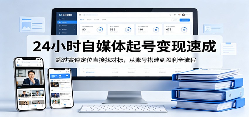 24小时自媒体起号变现速成，跳过赛道定位直接找对标，从账号搭建到盈利全流程-网赚项目平台