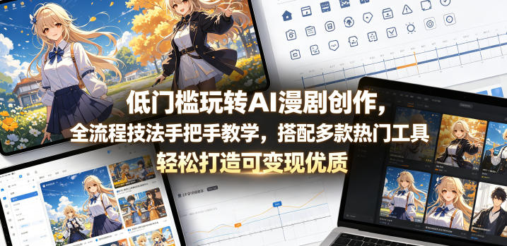 低门槛玩转AI漫剧创作，全流程技法手把手教学，搭配多款热门工具，轻松打造可变现优质作品-网赚项目平台