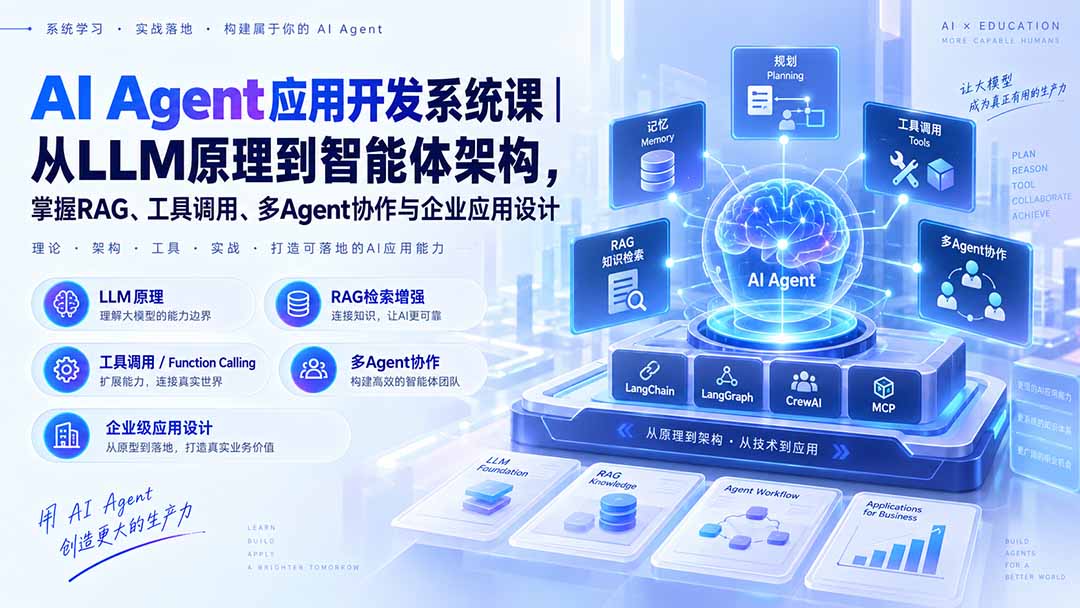 AI Agent应用开发系统课-179节|从LLM原理到智能体架构,掌握RAG、工具调用、多Agent协作与企业应用设计-网赚项目平台