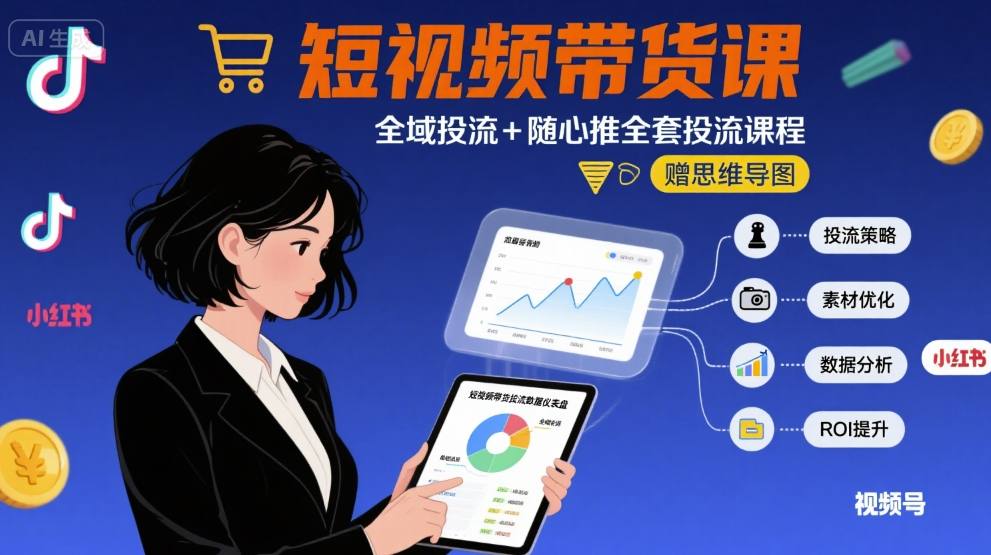 最新短视频带货课，全域投流+随心推全套投流课程+思维导图-网赚项目平台