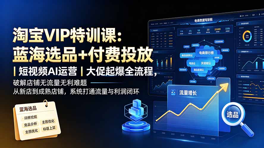淘宝VIP特训课-更新：蓝海选品+付费投放｜短视频AI运营｜大促起爆全流程，破解店铺无流量无利润难题-网赚项目平台