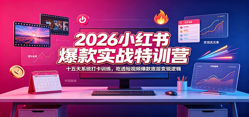 2026小红书爆款实战特训营：十五天系统打卡训练，吃透短视频爆款底层变现逻辑-网赚项目平台