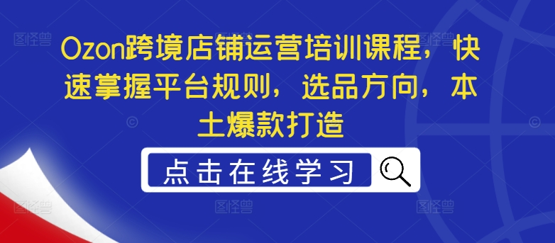 Ozon跨境店铺运营培训课程，快速掌握平台规则，选品方向，本土爆款打造-网赚项目平台