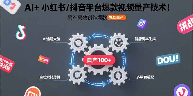 AI+小红书/抖音平台爆款视频量产技术：高产高效创作爆款视频！-网赚项目平台