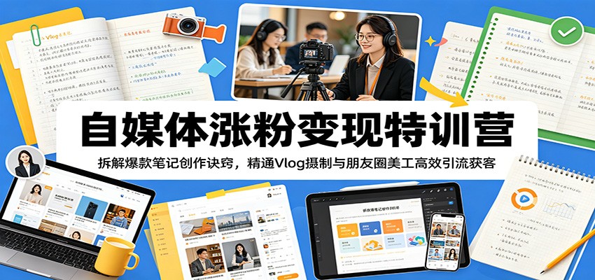 自媒体涨粉变现特训营:拆解爆款笔记创作诀窍,精通Vlog摄制与朋友圈美工高效引流获客-网赚项目平台