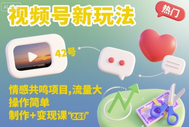 视频号新玩法，情感共鸣项目，流量大，操作简单，制作+变现课-网赚项目平台