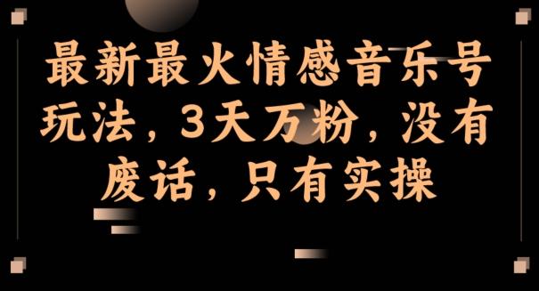 最新最火情感音乐号玩法，3天万粉，没有废话，只有实操-网赚项目平台