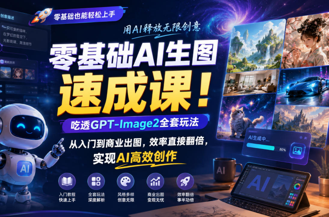 零基础AI生图速成课！吃透GPT-Image2全套玩法，从入门到商业出图，效率直接翻倍，实现AI高效创作-网赚项目平台