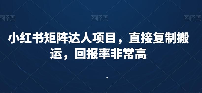 小红书矩阵达人项目，直接复制搬运，回报率非常高-网赚项目平台