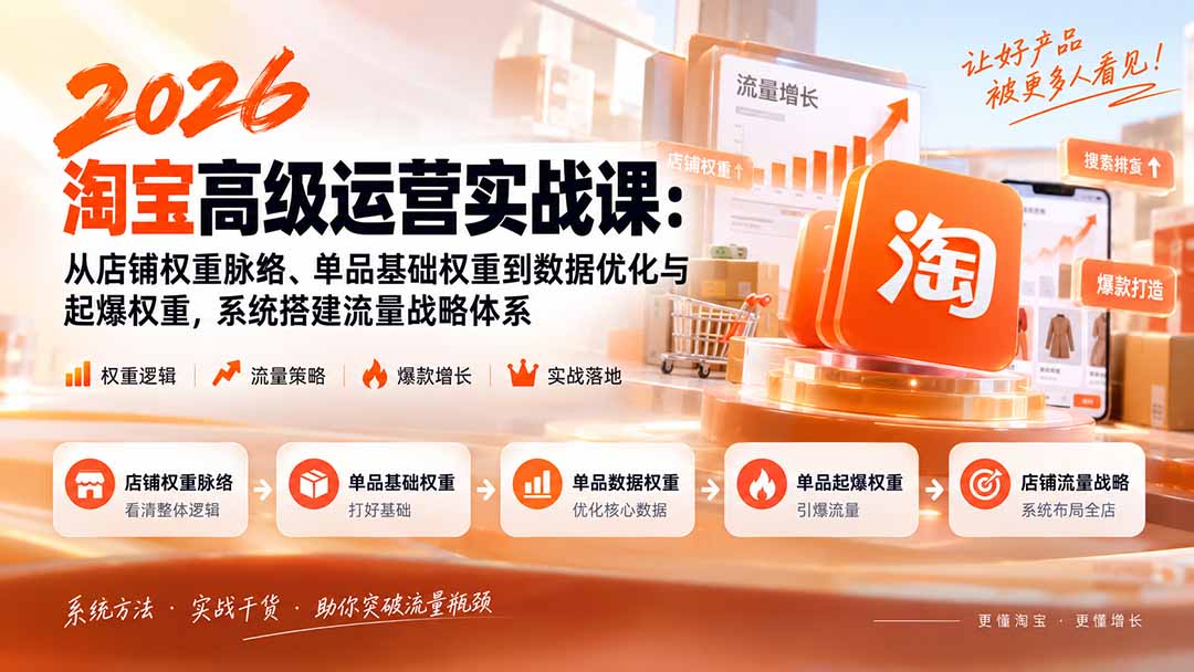 2026淘宝高级运营实战课:从店铺权重脉络、单品基础权重到数据优化与起爆权重,系统搭建流量战略体系-网赚项目平台