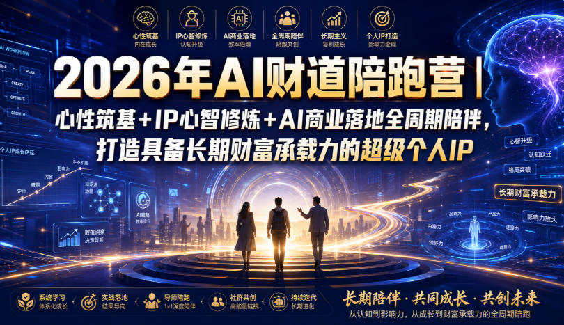 2026年AI财道陪跑营|心性筑基+IP心智修炼+AI商业落地全周期陪伴,打造具备长期财富承载力的超级个人IP-网赚项目平台