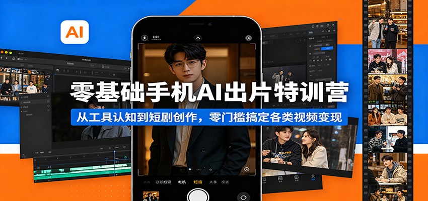 零基础手机AI出片特训营：从工具认知到短剧创作，零门槛搞定各类视频变现-网赚项目平台