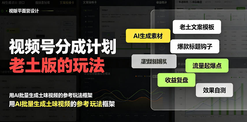 视频号分成计划老土版的玩法，流量爆炸，每天收益300+，纯靠AI生成，越土的玩法，越高级-网赚项目平台
