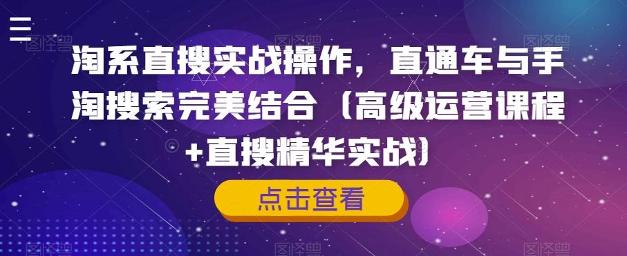 淘系直搜实战操作，直通车与手淘搜索完美结合（高级运营课程+直搜精华实战）-网赚项目平台