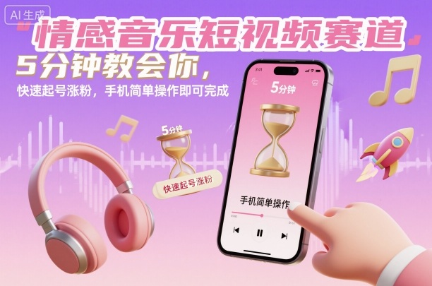 情感音乐短视频赛道，5分钟教会你，快速起号涨粉，手机简单操作即可完成-网赚项目平台