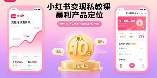 小红书变现私教课，暴利产品定位，高转化内容生产术，快速实现月入10万-网赚项目平台
