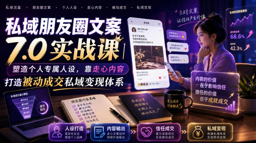 私域朋友圈文案7.0实战课|塑造个人专属人设,靠走心内容打造被动成交私域变现体系-网赚项目平台